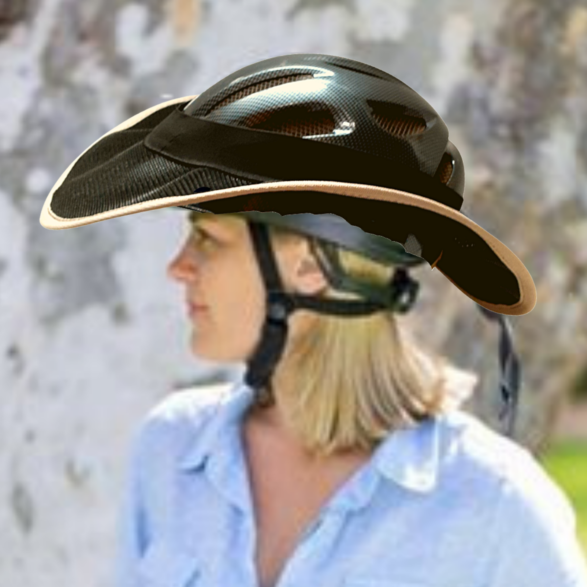 Horse Riding Equestrian Helmet Brim Shade Sun Visor Black with Biscuit Brown Trim